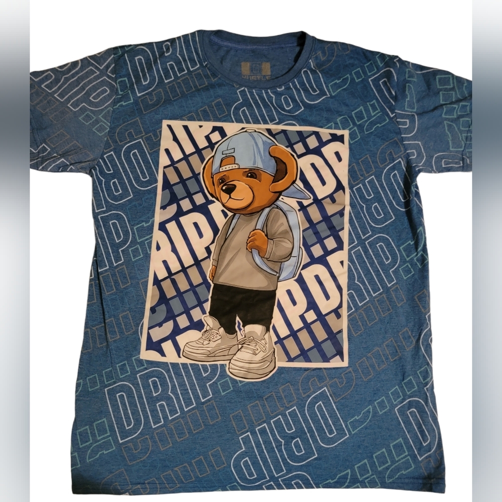 Brown blue gray white and black short sleeve Urban Teddy Bear Drip T shirt Tee